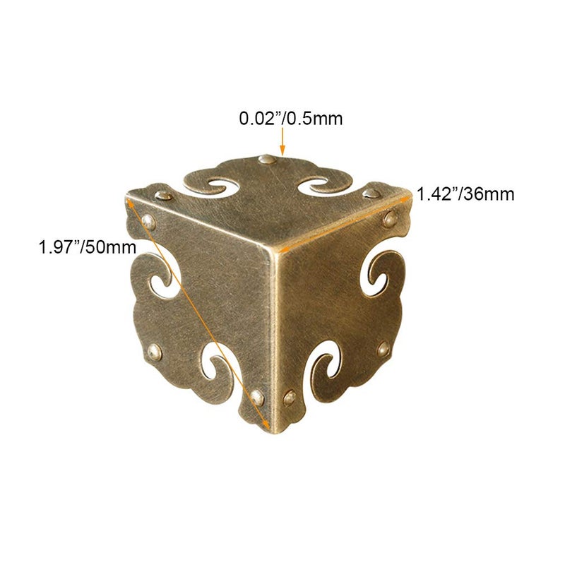 Tiazza 4Pcs Vintage Pure Brass Corner Protectors Antique Hardware Desk Edge Wooden Jewelry Gift Box Cabinet Three Sides Full Encase Corner Guard (Antique Bronze) - Image 2